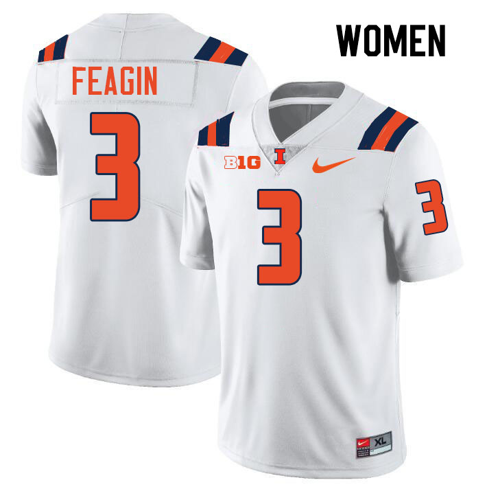 Women #3 Kaden Feagin Illinois Fighting Illini College Football Jerseys Stitched-White